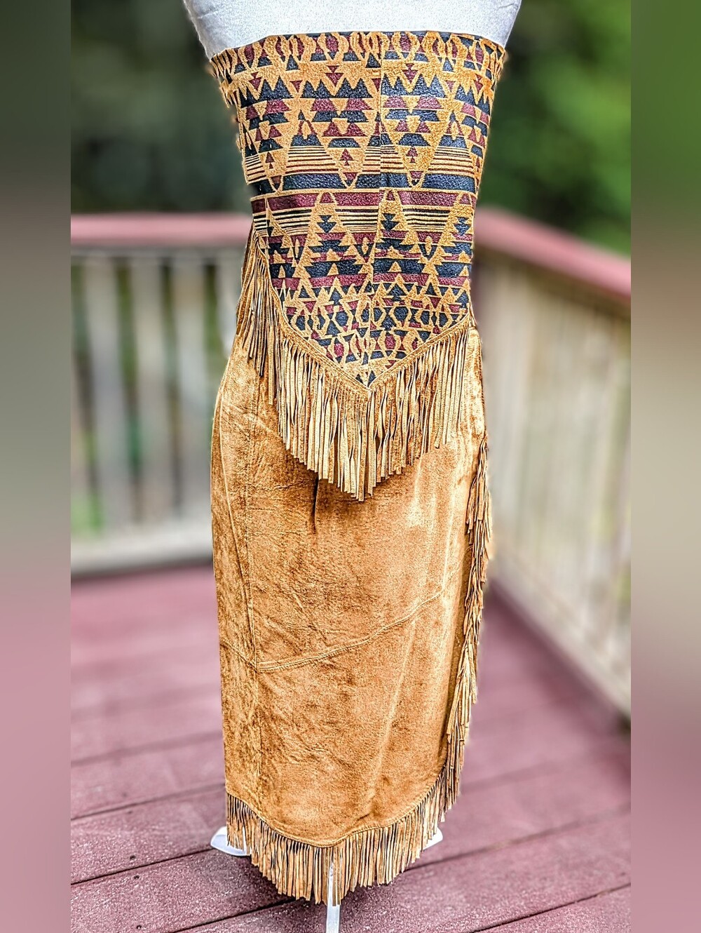 Lew Magram Suede Fringe Skirt With Aztec Fringe Top